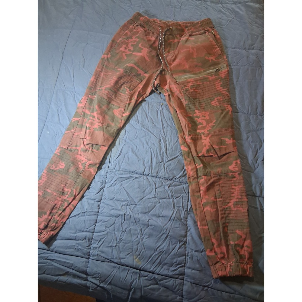 Ring of Fire Mens Red Camo Moto Jogger Pants Slim Fit Size Medium Drawstring
